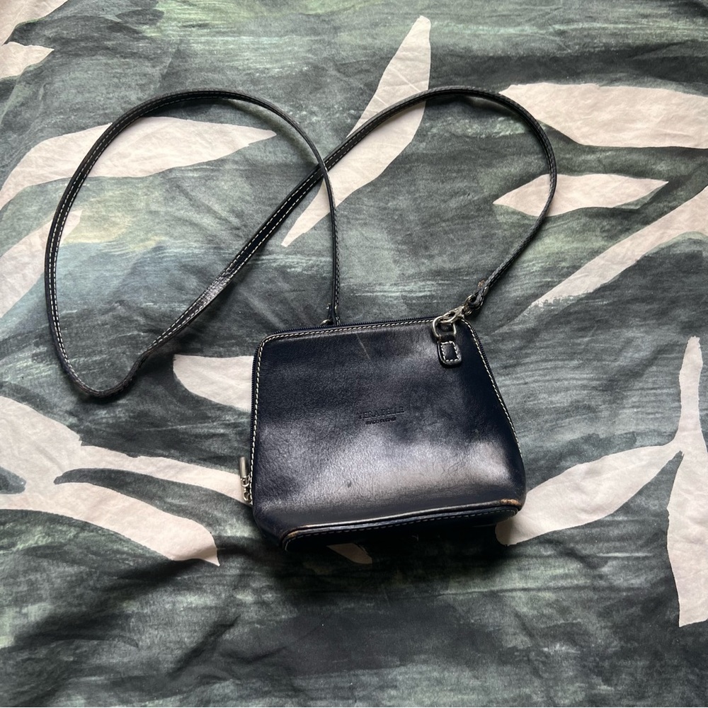 VERA PELLE Navy Blue Small Medium Leather CrossBody Bag Purse Silver Hardware - Picture 1 of 15